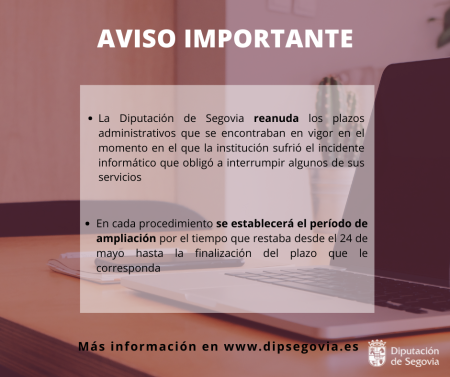 Imagen La Diputación de Segovia reanuda los plazos administrativos