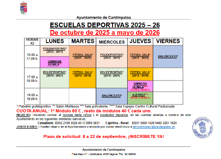 Imagen INSCRIPCIONES y HORARIO ESCUELAS DEPORTIVAS 2025/26