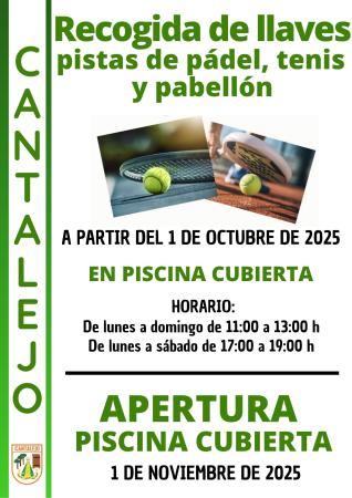 Imagen Recogida de llaves para pistas de pádel, tenis y pabellón. Apertura piscina cubierta