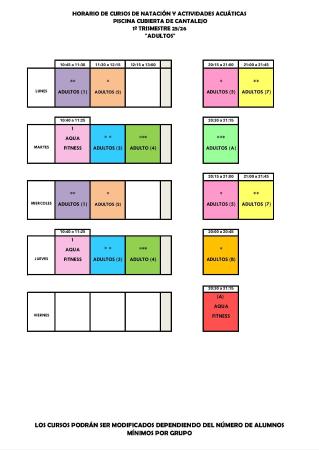 Imagen Horario cursos piscina cubierta adultos, 1º trimestre 2025-26