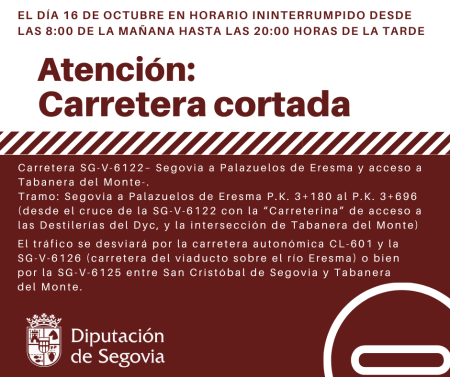 Las tareas de mejora del firme en la SG-V-6122 entre el Puente del Martinete y la intersección con la carretera de Tabanera del Monte obligan...