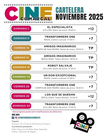 Imagen CINE COMARCAL; CARTELERA NOVIEMBRE 2025.