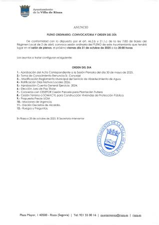 Imagen Sesión Plenaria Ordinaria de 31 de octubre de 2025