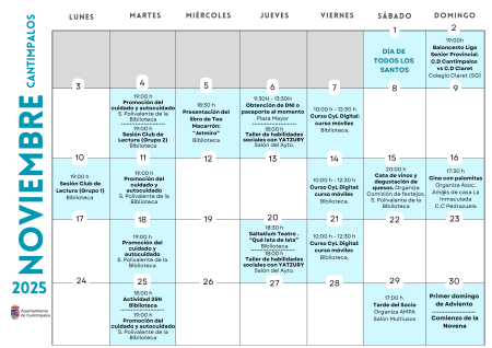 Imagen Calendario de actividades de NOVIEMBRE de 2025
