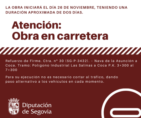 Imagen Obras de refuerzo del firme en la SG-P-3432 entre Nava de la Asunción y...