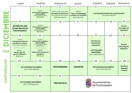 Imagen Calendario de actividades de DICIEMBRE de 2025
