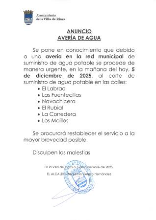 Imagen ANUNCIO AVERÍA DE AGUA
