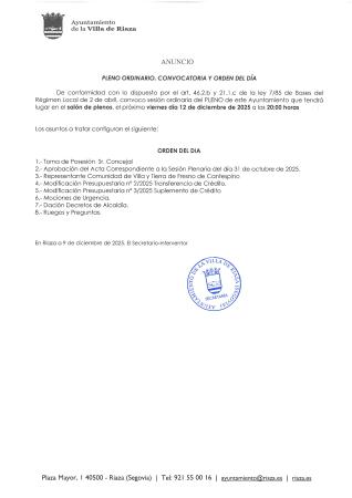 Imagen Sesión Plenaria ordinaria de 12 de diciembre de 2025