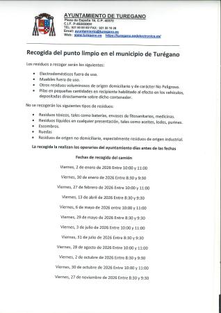 Imagen CALENDARIO PUNTO LIMPIO 2026