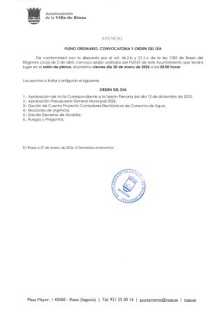 Imagen Sesión Plenaria Ordinaria de 30 de enero de 2026