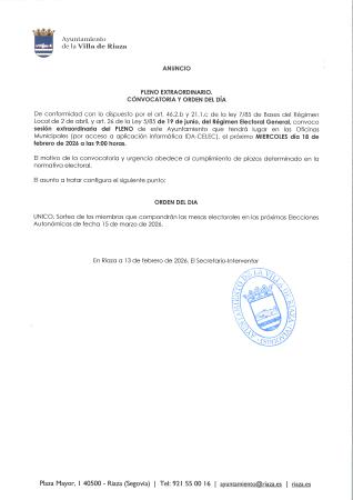 Imagen Sesión Plenaria Extraordinaria de 18 de febrero de 2026