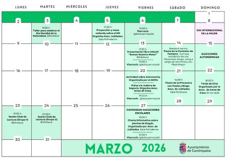 Imagen Calendario de actividades de MARZO de 2026