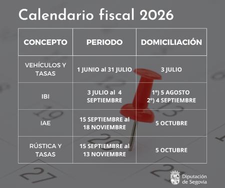 La Diputación de Segovia fija el calendario fiscal para 2026