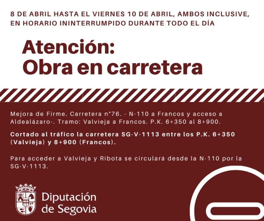 La Diputación mejora el firme de la SG-V-1113 entre Valvieja y Francos, para lo que se corta la circulación hasta este viernes