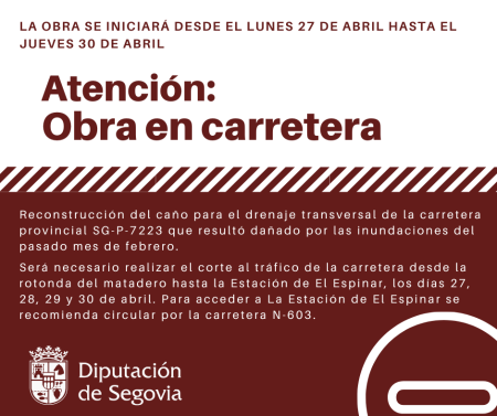 La Diputación de Segovia acometerá la obra de reconstrucción del drenaje transversal de la carretera provincial SG-P-7223 que resultó dañado...