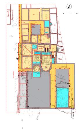 Imagen Termas de Fortuna. Fase II. Reconstruction ideal del cuerpo meridional (infografía: J. R. Casalas; según Martínez Caballero 2019).