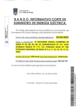 Imagen CORTE SUMINISTRO ELÉCTRICO