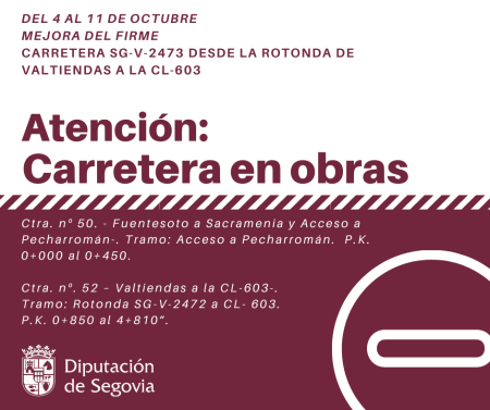 Imagen La Diputación invertirá 153.000 euros en la mejora del firme del acceso a Pecharromán en la carretera de Fuentesoto a Sacramenia y la carretera de Valtiendas a la CL-603