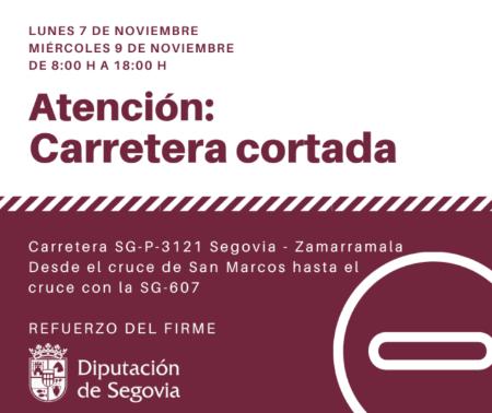 La Diputación reforzará el firme del tramo de la carretera SG-P-3121 que une Segovia y Zamarramala