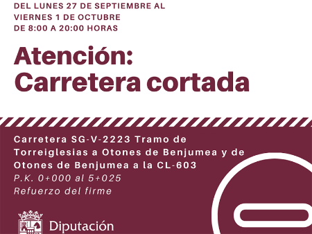 La Diputación mejorará el firme de la carretera a Torreiglesias por Otones de Benjumea, lo que obligará a realizar cortes de tráfico durante...