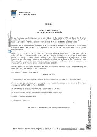 Imagen Sesión Plenaria Extraordinaria de fecha 2 de mayo de 2023