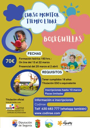 La Diputación de Segovia ofertas tres cursos de monitor de Ocio y Tiempo Libre para los jóvenes de la provincia en Boceguillas, Cuéllar y el...