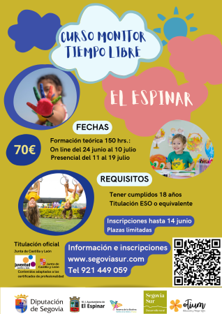 Los cursos de verano para obtener la titulación de Monitor de Ocio y Tiempo Libre se desarrollarán en El Espinar, Carbonero el Mayor y Abades...