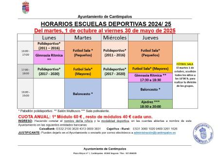 Imagen HORARIOS ESCUELAS DEPORTIVAS 2024 - 2025
