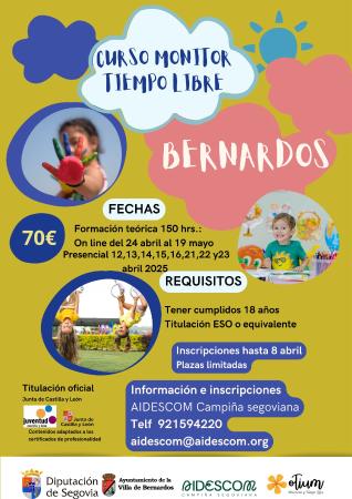 La Diputación de Segovia impulsa cuatro cursos de Monitor de Ocio y Tiempo Libre en Ayllón, Bernardos, Cantimpalos y Cuéllar